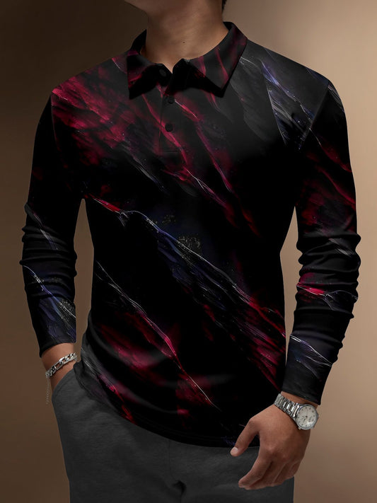 Men's Business Casual Striped Long-Sleeved Polo Shirt