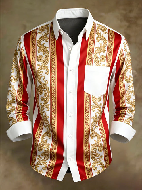 Men's Retro Business Casual Baroque Striped Long-Sleeved Shirt