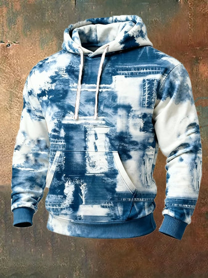 Men's Retro Distressed Color Block Print Casual Long Sleeve Sweatshirt