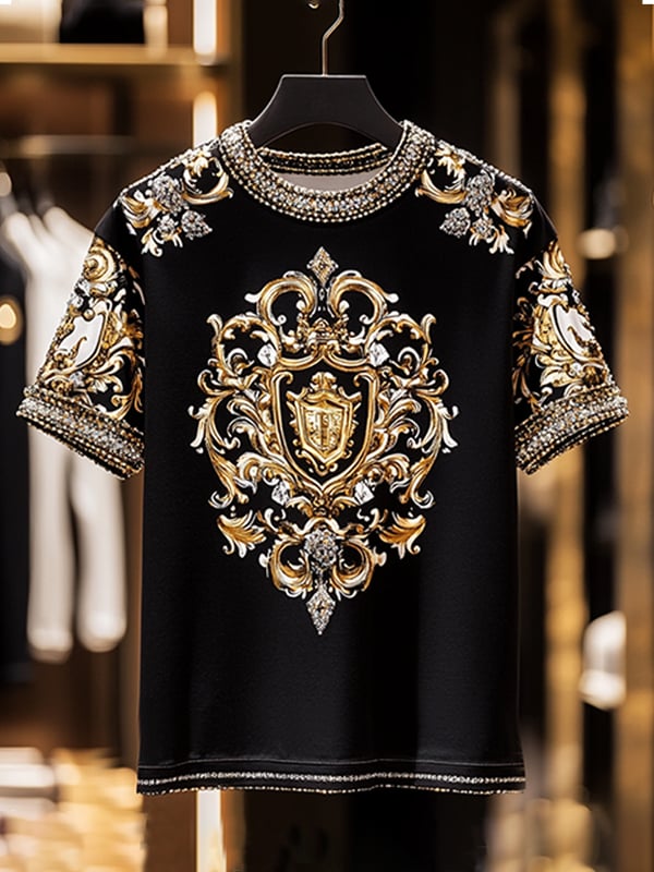 Men's Business Luxury Printed  Cotton Short Sleeve T-Shirt