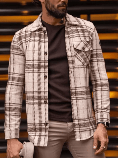 Men's Vintage Western Plaid Long Sleeve Jacket Shirt