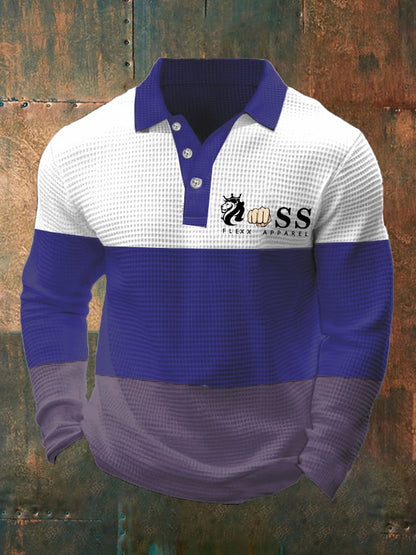Men's Business Casual Contrast Waffle Polo Top