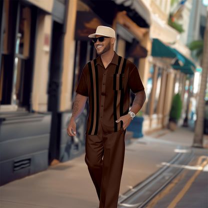 Men's retro colorblock short-sleeved shirt walking Suit 1623
