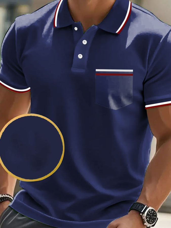 Men's Classic Casual Short Sleeve Polo Shirt with Pocket