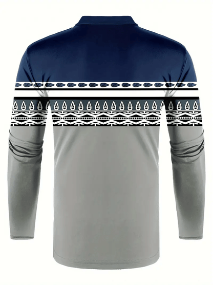 Men's Business Classic Stripe Print Zipper Polo Shirt