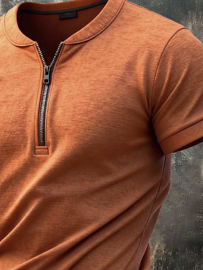 Men's Retro Zipper Waffle T-Shirt