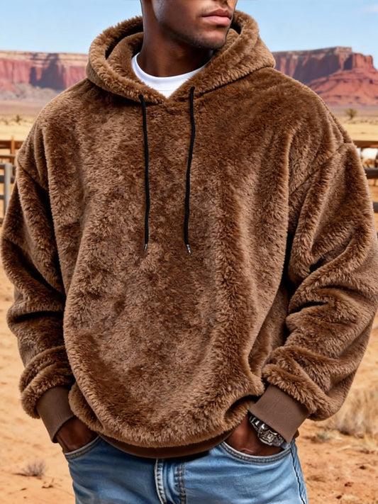 Men's Vintage Warm Coral Fleece Hooded Sweatshirt
