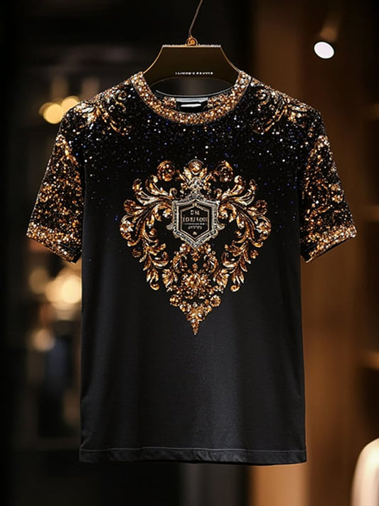 Men's Business Luxury Printed  Cotton Short Sleeve T-Shirt