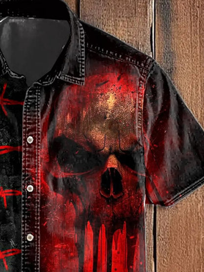 Men's Skull Printed Casual Short Sleeve Shirt
