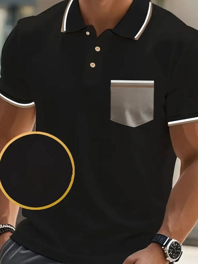 Men's Classic Casual Short Sleeve Polo Shirt with Pocket