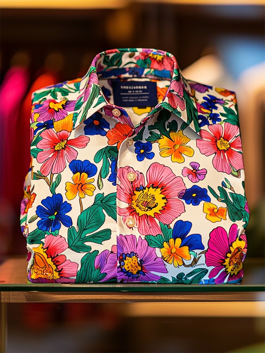 Men's Satin Luxe Hawaiian Print Short Sleeve Button Shirt