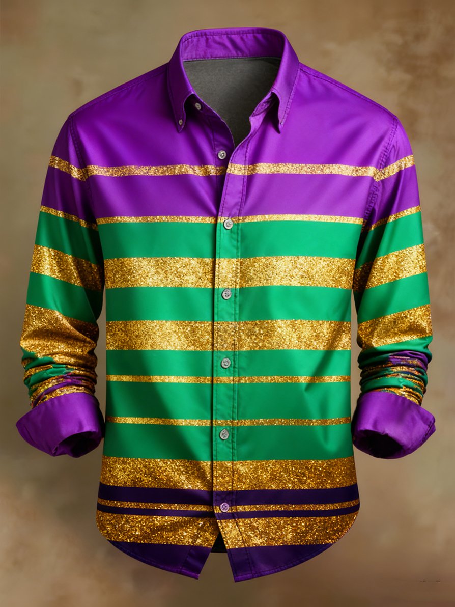 Men's Retro Casual Carnival Pattern Long-Sleeved Shirt