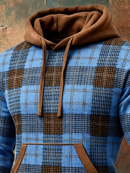 Men's Retro Distressed Color Block Print Casual Long Sleeve Sweatshirt