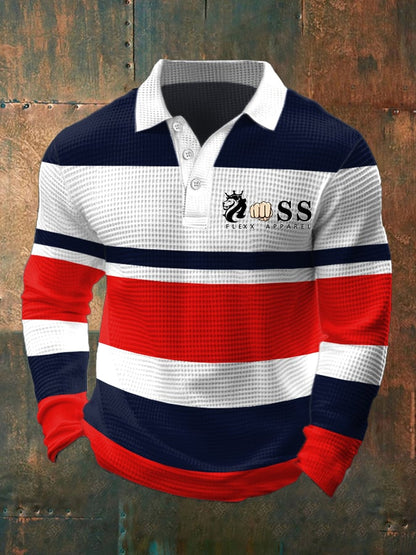 Men's Casual Business Waffle Long Sleeve Polo Shirt