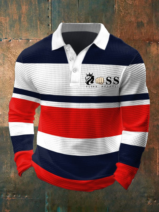 Men's Casual Business Waffle Long Sleeve Polo Shirt
