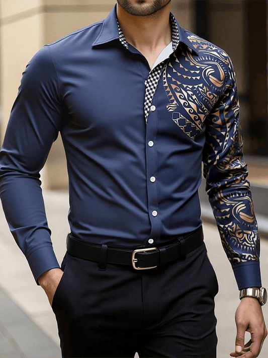 Men's Street Style Business Casual Printed Long Sleeve Shirt