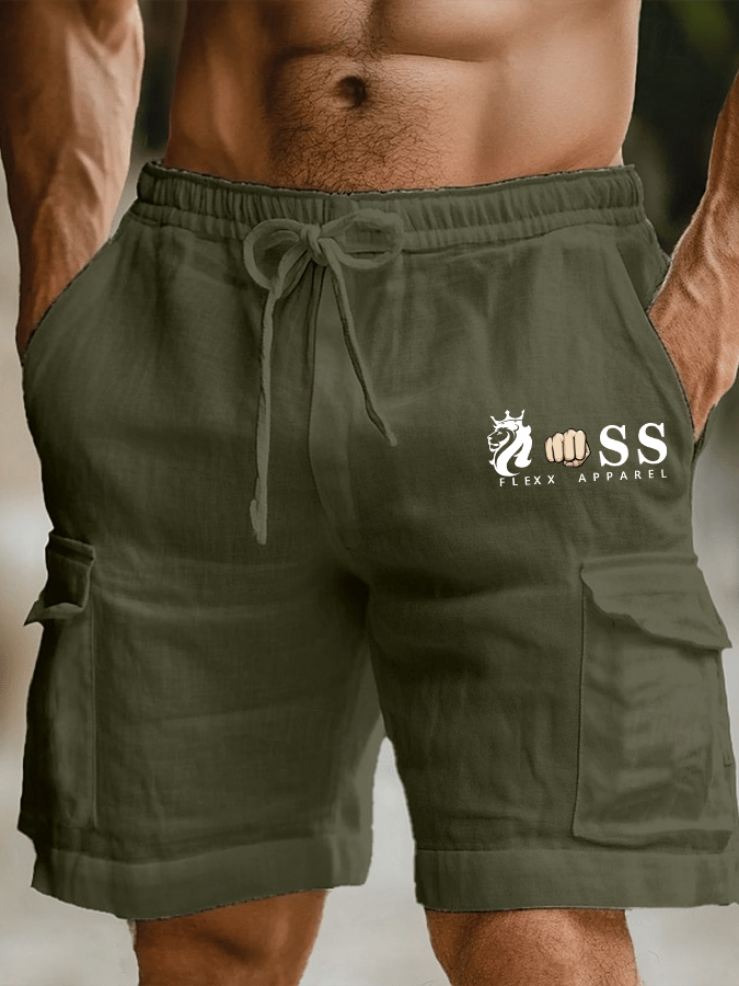 Men's Retro Letter Print Casual Cargo Bag Shorts