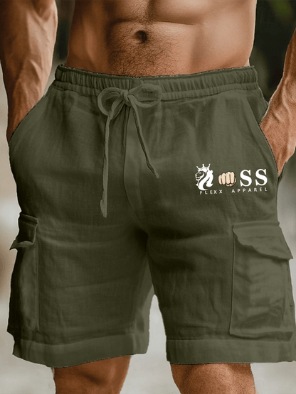 Men's Retro Letter Print Casual Cargo Bag Shorts