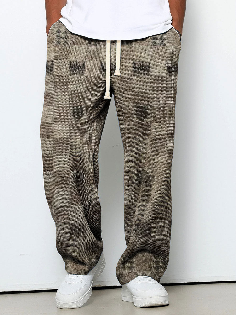 Men's Geometric Gradient Art Printed Waffle Casual Pants