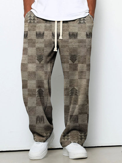 Men's Geometric Gradient Art Printed Waffle Casual Pants
