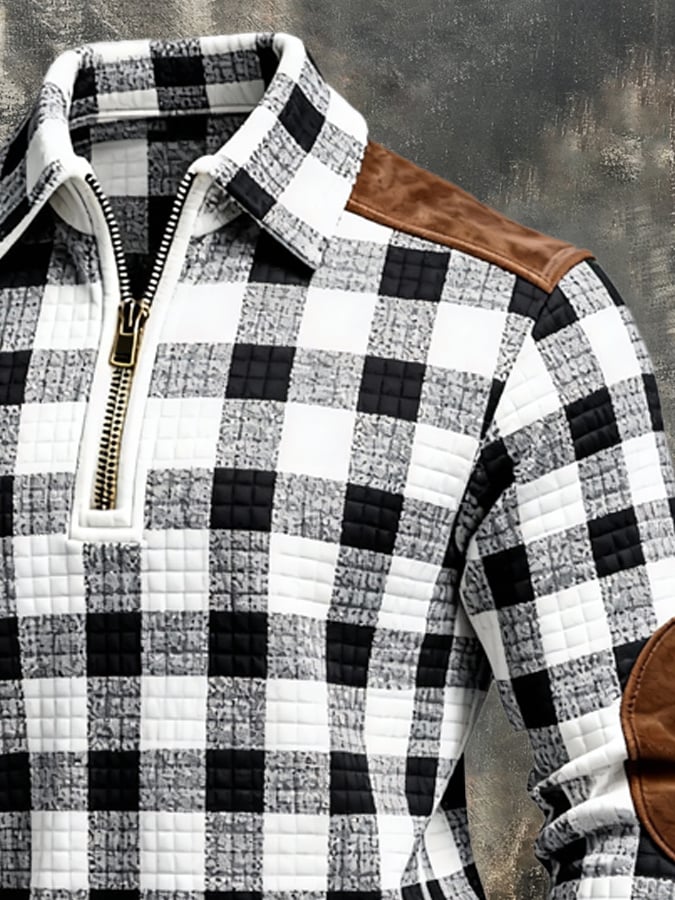 Men's Retro Color Block Print Zipper Sweatshirt