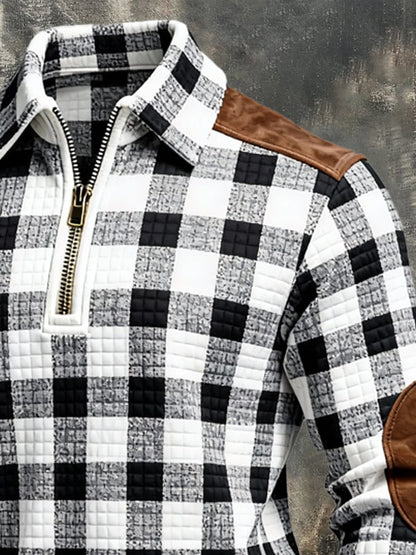 Men's Retro Color Block Print Zipper Sweatshirt