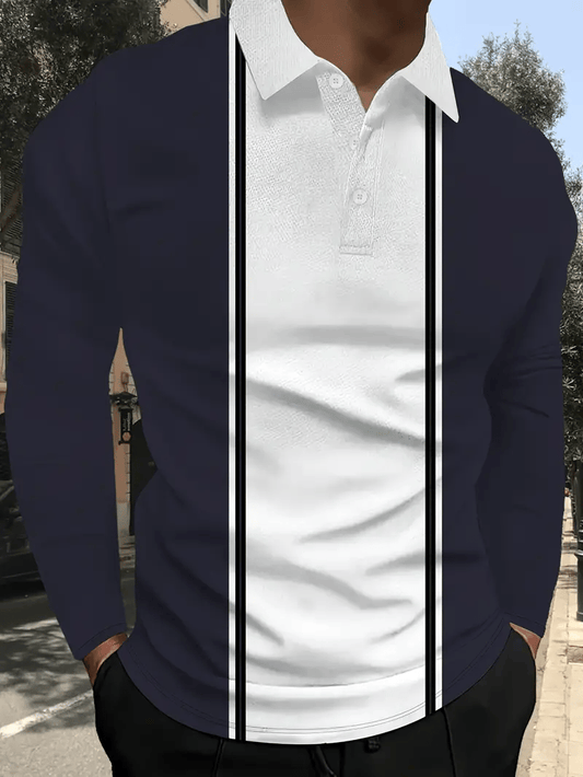 Men's Business Casual Striped Long-Sleeved Polo Shirt