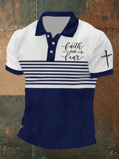 Men's Retro Faith “Faith Over Fear�? Casual Printed Polo Shirt