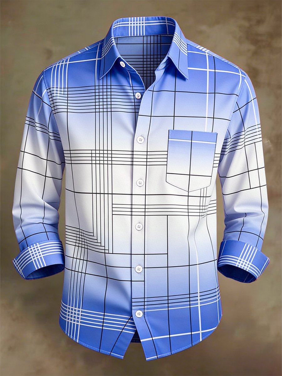 Men's Retro Business Bag House Geometric Long-Sleeve Shirt