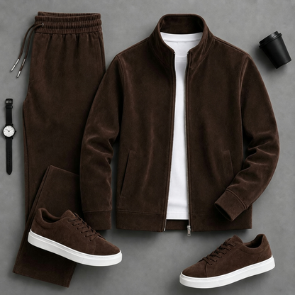Men's Solid-Color Zipper Hoodie and Pants Set