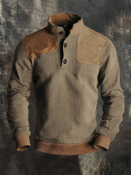 Men'S Casual Retro Contrast Color Stand Collar Long Sleeve Sweatshirt