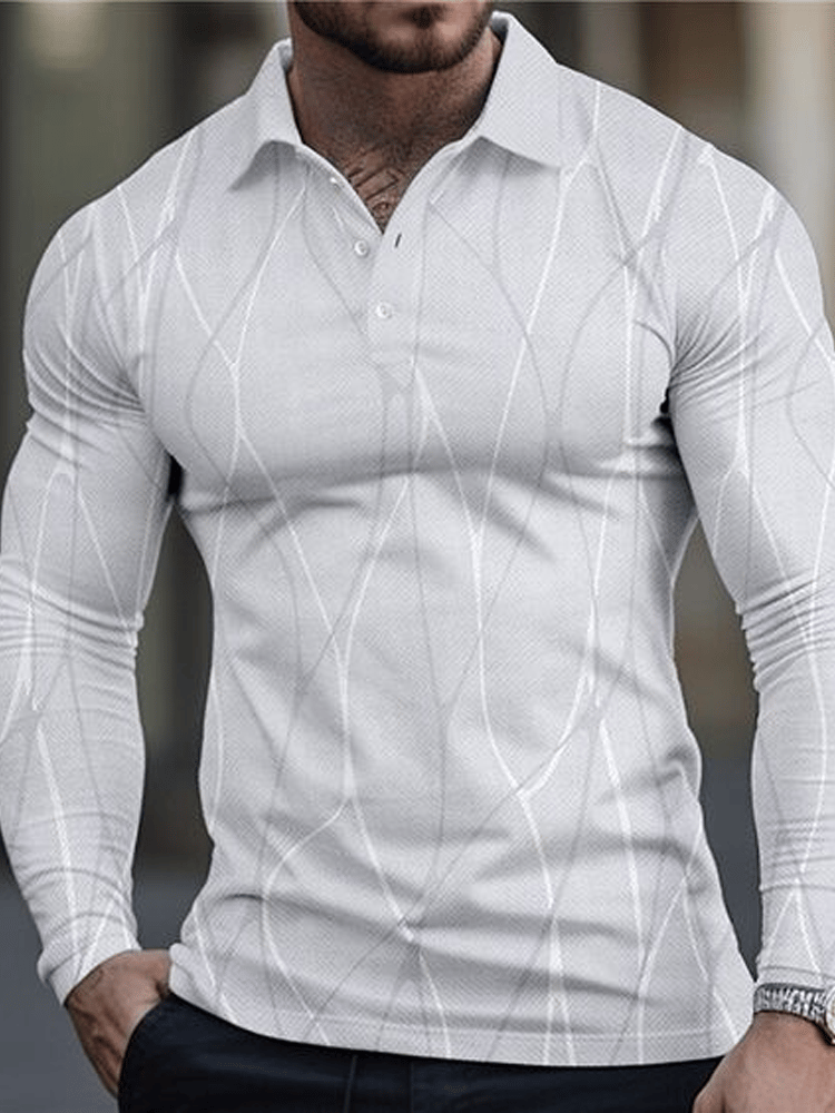 Men's Business Casual Striped Long-Sleeved Polo Shirt