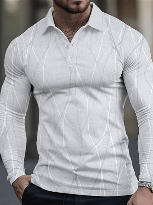 Men's Business Casual Striped Long-Sleeved Polo Shirt