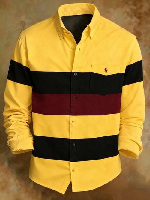 Men's Retro Colorblock Striped Pattern Print Shirt