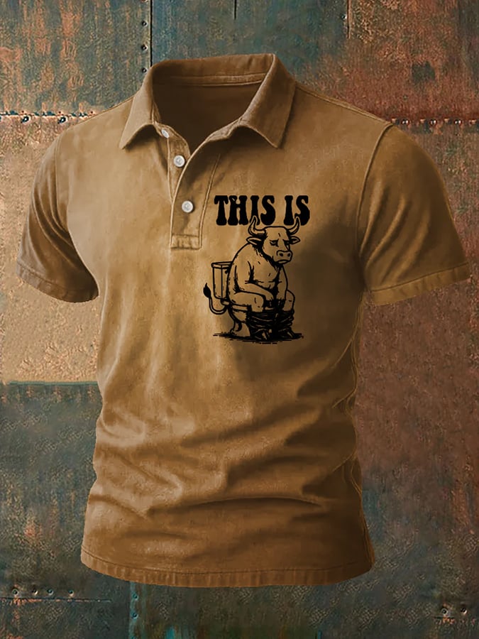 Men's Western Retro Print Polo Shirt