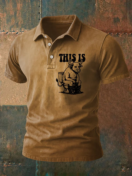 Men's Western Retro Print Polo Shirt