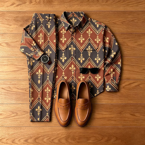 Men's Diamond-Patterned Denim-Style Jacket and Pants Set