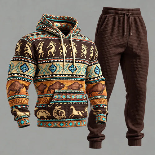 Men's Southwest-Style Printed Hoodie and Sweatpants Two-Piece Set