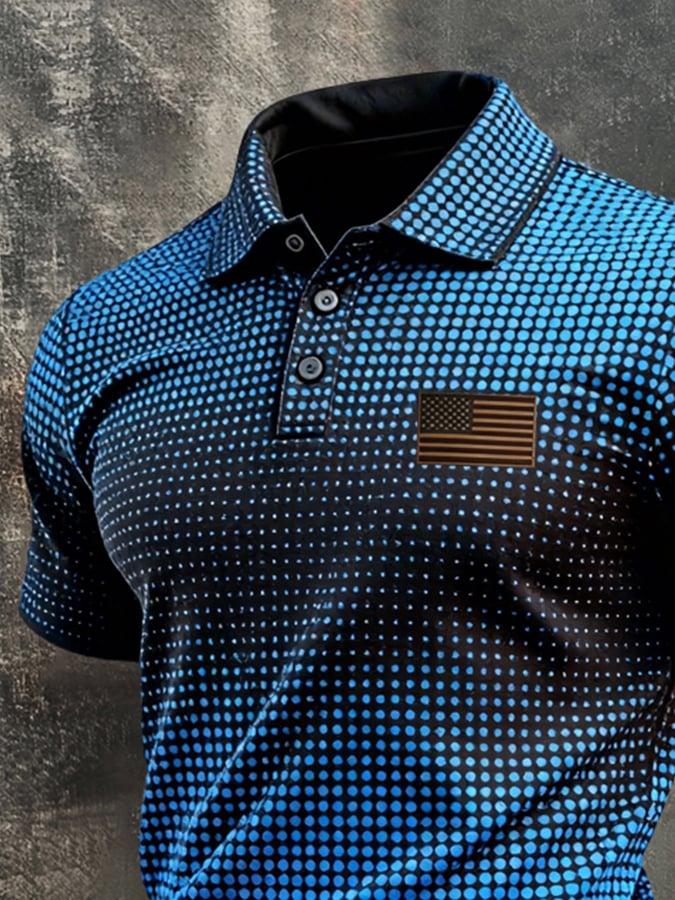 Men's Retro Patriotic Color-Block Short-Sleeve Polo Shirt