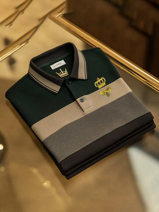 Men's Classic Business Check Logo Button Short Sleeve Polo Shirt