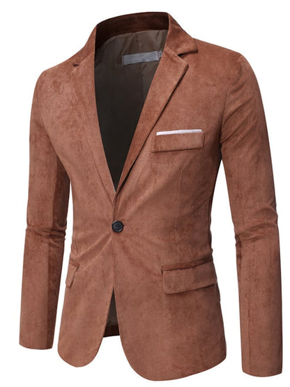 Men's Business Casual Fit One Button Corduroy Blazer