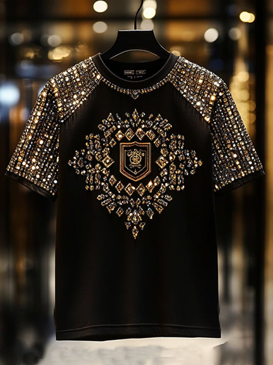 Men's Business Luxury Printed  Cotton Short Sleeve T-Shirt