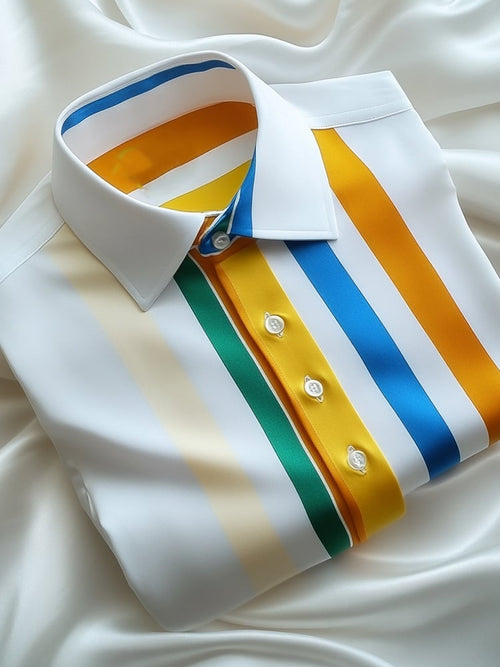 Men's Business Casual Color Striped Lapel Short Sleeve Shirt