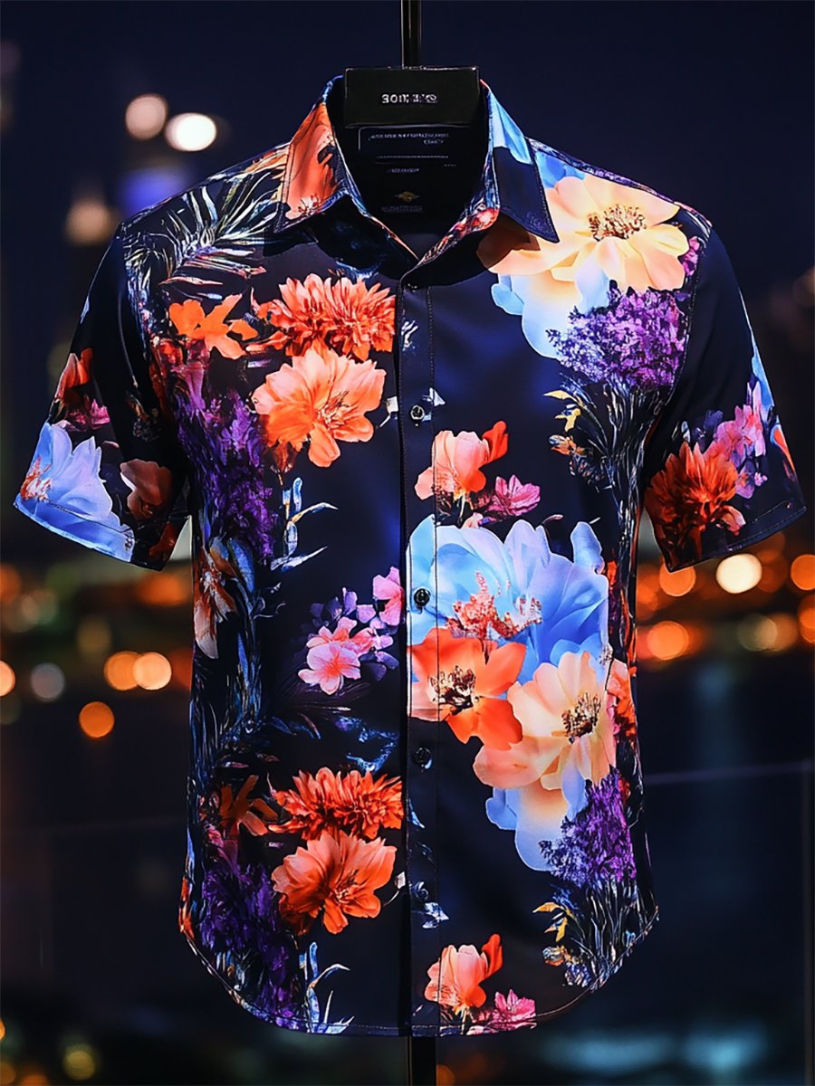 Men's Resort Casual Floral Art Short Sleeve Shirt