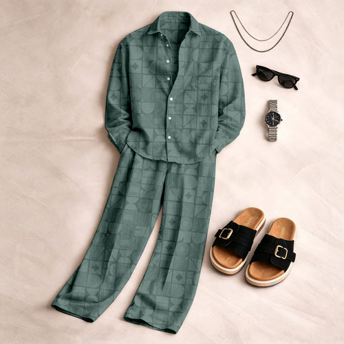 Men's Long-Sleeve Shirt and Pants Set with Geometric Patterns