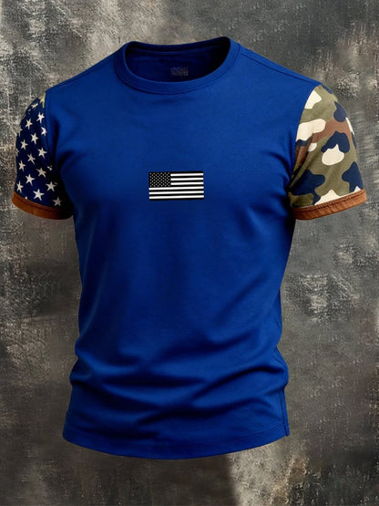 Men's Retro Patriot Camouflage Patchwork T-shirt