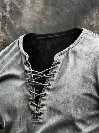 Men's Vintage Washed Tie-Up Short-Sleeved T-Shirt