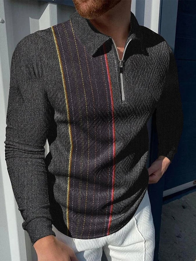 Fashion Print Print Lapel Pullover Long Sleeve Polo Shirt