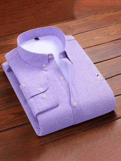 Men's Thick Cotton Embroidered Long Sleeve Business Shirt