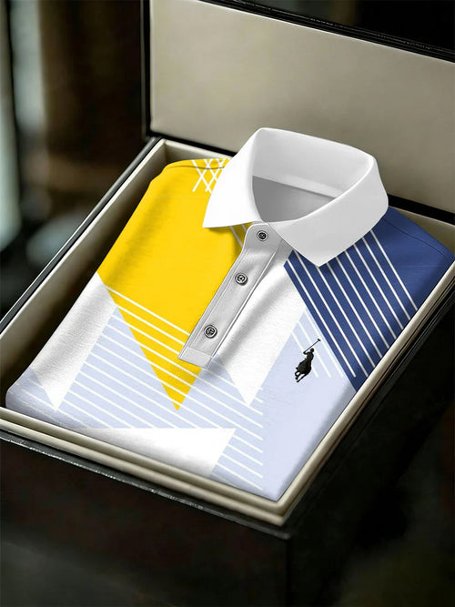 Men's Business Style Print Short Sleeved Polo Shirt